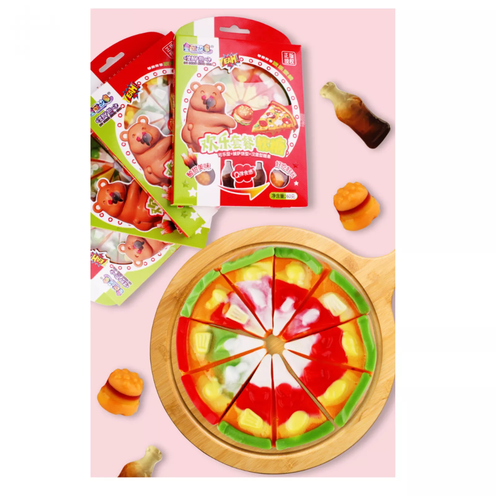 QIQILE Pizza, cola&hamburger shaped soft candy 60g