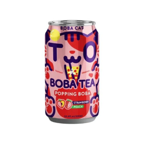 BOBA CAT bubble tea okus breskve s jagodom bobicom 320ml